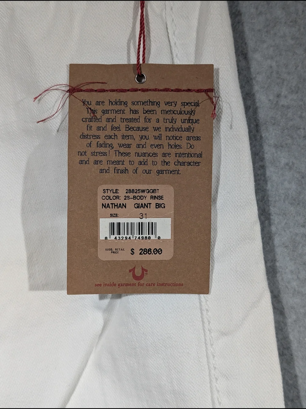 NWT True Religion Nathan Giant Big T Jeans White Size 31 - 2000s USA MADE  HTF!